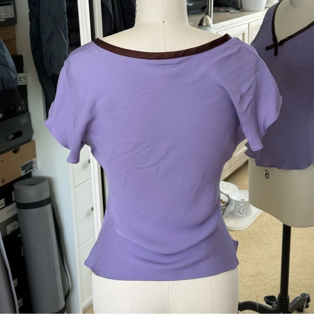 Sunny Leigh Purple Flutter Sleeve Blouse with Tie Front Size: S - Picture 5 of 9